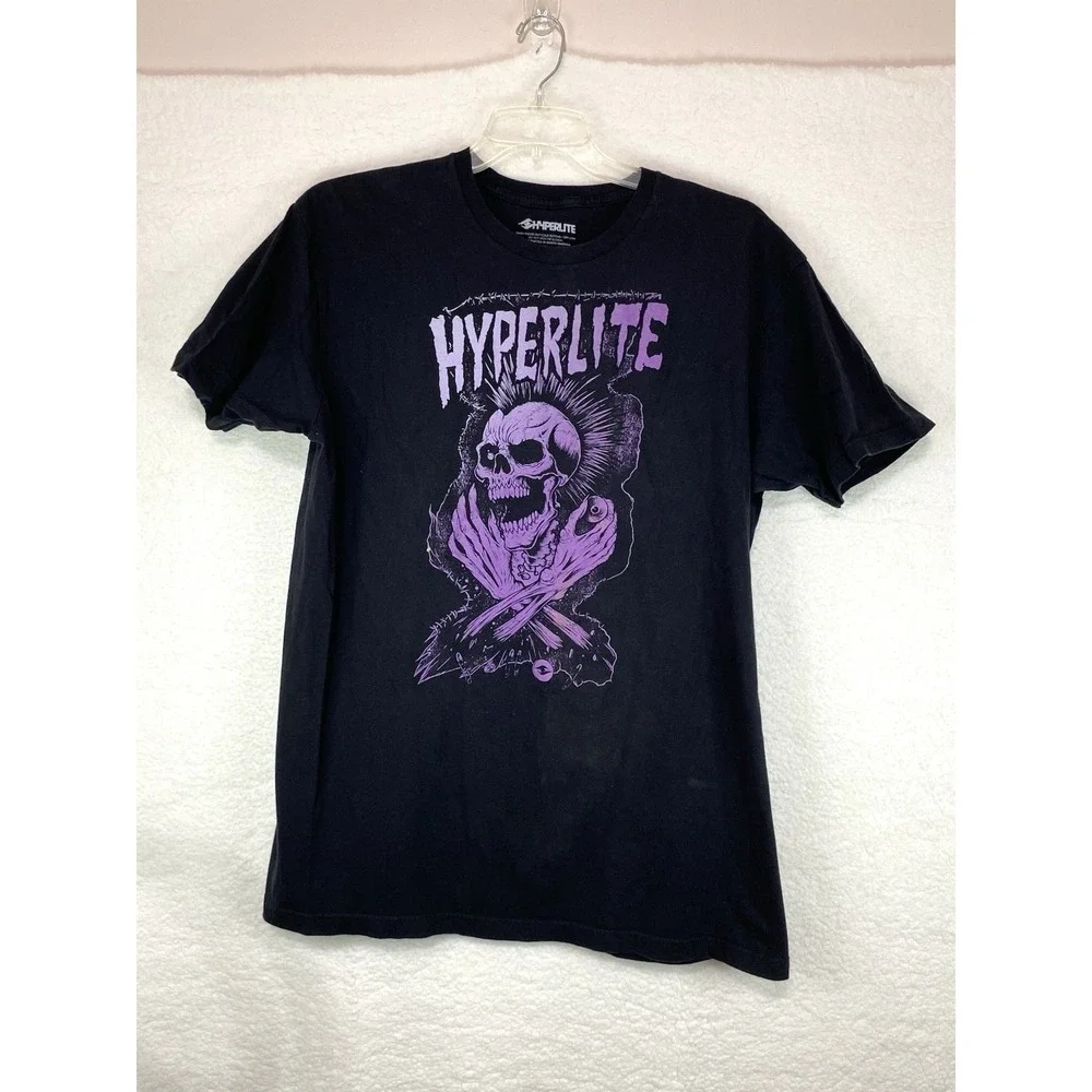 Hyperlite Mens XL Black Purple Skull Graphic‎ T-Shirt Short Sleeve Punk Skater